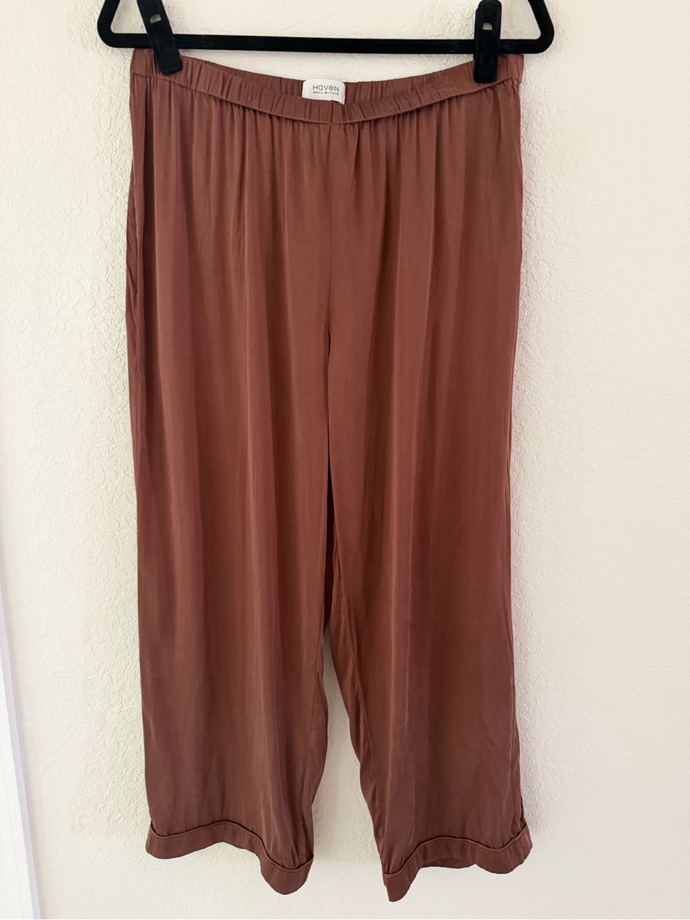 Haven Well Within Washable Silk Sleep Pants Crop Wide Leg Brown M EUC